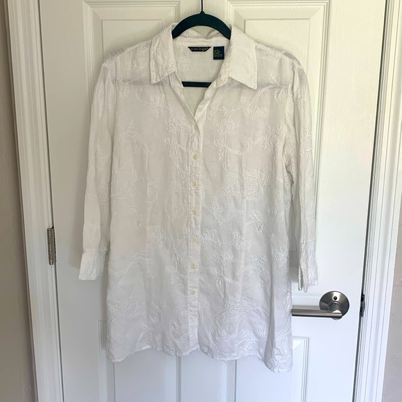 E•col•o•gie  white linen embroidered tunic blouse size XL - Picture 1 of 7